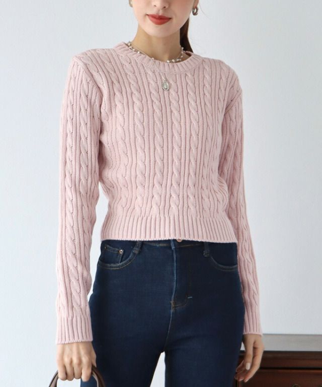 日本 BLUE EAST - 經典圓領麻花編針織上衣-灰綠