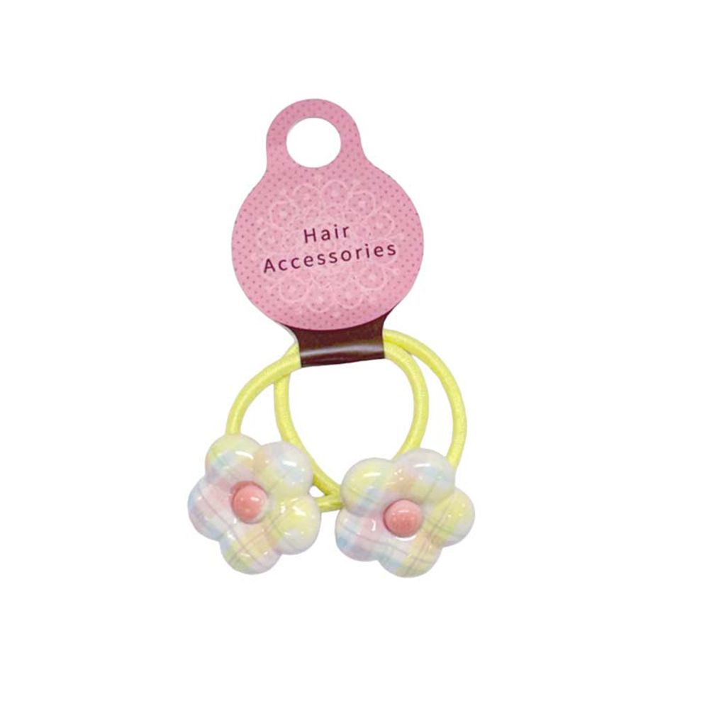 髮圈-格紋小花-黃色