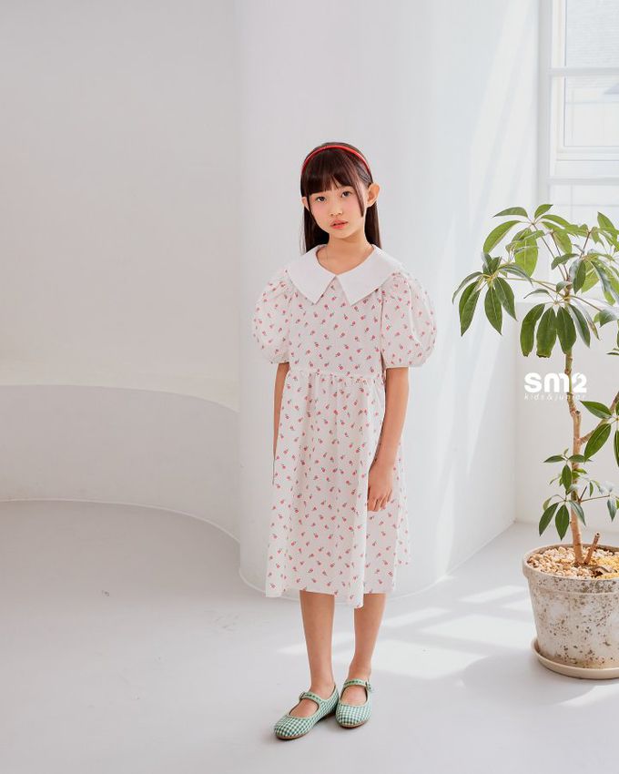 韓國 sm2 - Lovely印花泡泡袖洋裝-格紋-粉
