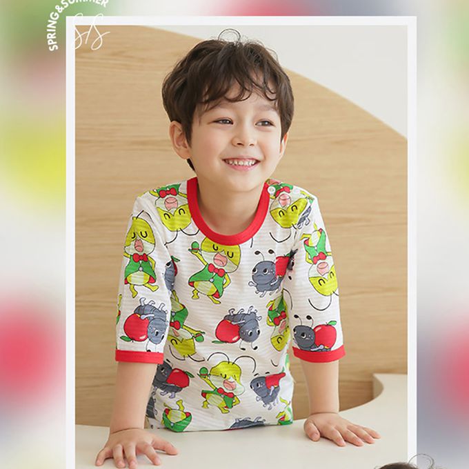 正韓 Puco - 超優質嬰幼兒/兒童七分袖100% 有機純棉家居服/睡衣-螞蟻跟螳螂