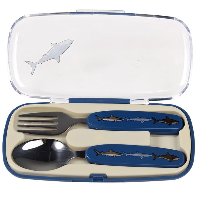 英國 Rex London - 幼兒/兒童餐具2入組(附收納盒)-鯊魚