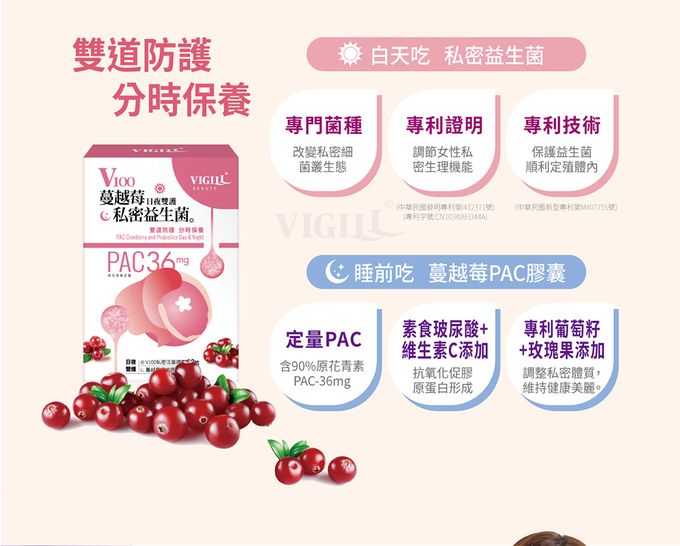 婦潔 VIGILL - 蔓越莓私密益生菌日夜雙護-(20粒+20粒)/盒 (單入)-(20粒+20粒)/盒