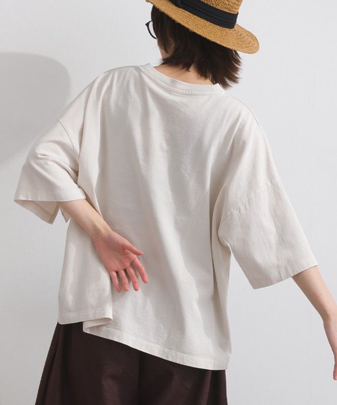 日本 Lupilien - 純棉復古刷色簡約落肩五分袖上衣-象牙白