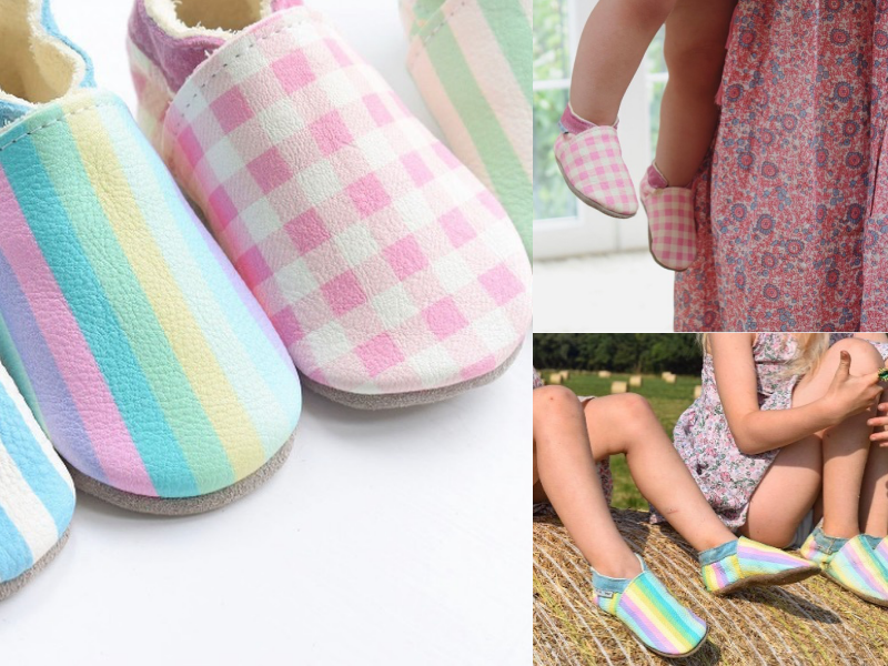 英國Inch Blue - 真皮手工寶寶鞋-水彩花