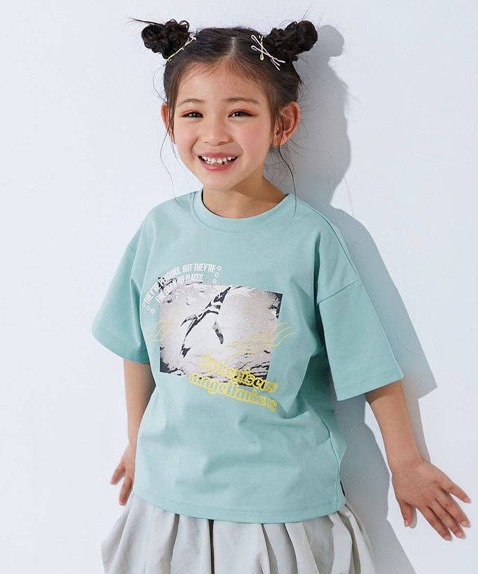 日本 devirock - 接觸涼感 抗UV變色短袖上衣(神戶水族館聯名）-企鵝-冰河綠