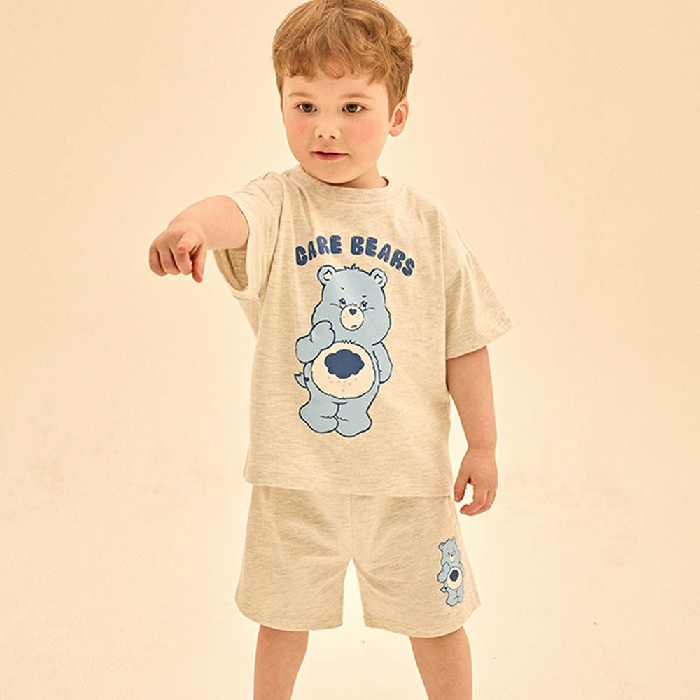 聯名款思考熊熊印短袖套裝-憂鬱藍熊-淺灰