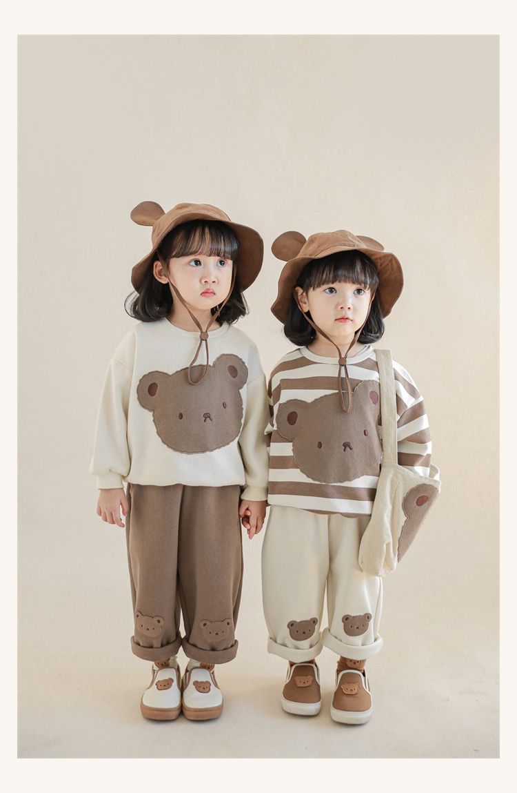 童趣造型吊帶長褲-熊熊小口袋-米白色