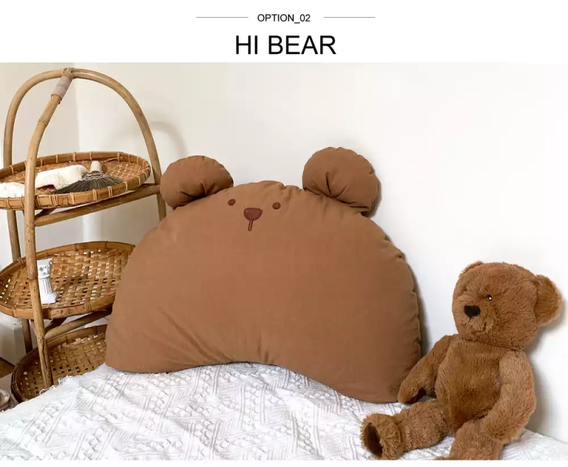 韓國 Hello HiZoo - 手工製動物造型純棉柔感兒童枕套-Hi Bear-深可可 (50x30cm)
