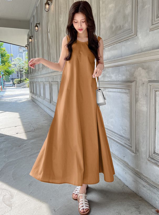 日本 GRL - 優雅後綁帶修身無袖洋裝-淺軍綠