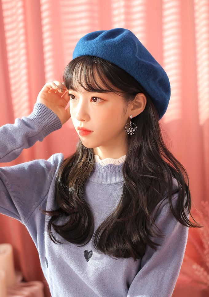 韓國 Soo&Soo - 法式風羊毛貝雷帽-藍 (直徑28cm，高7cm, 頭圍56cm)