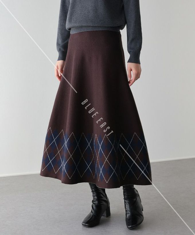 日本 BLUE EAST - 氣質女伶全腰鬆緊皺摺長裙-格紋-咖啡 (M)