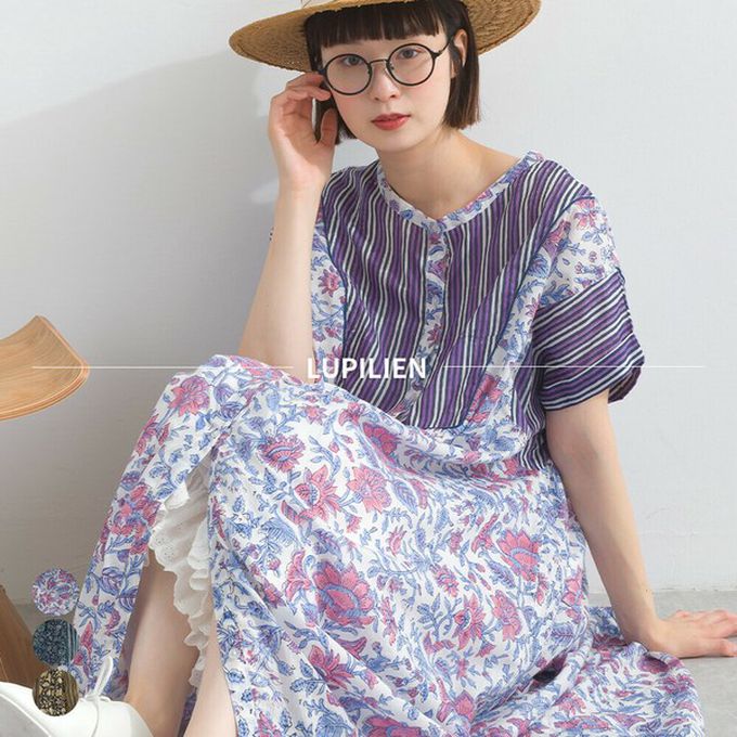 日本 Lupilien - 前後2way 自然風花卉印度棉輕盈洋裝-藍紫