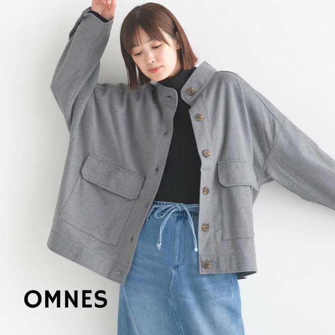 日本 OMNES - 人字紋休閒口袋俐落短版大衣外套-淺咖啡