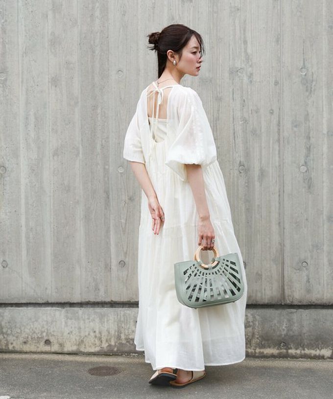 日本 Bab - 2way夏日竹柄鏤空手提/側背包-白