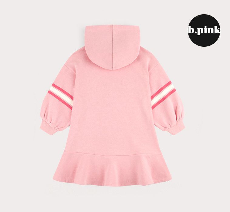 韓國 HEJMINI - (內刷毛)開心花朵泡泡袖連帽魚尾洋裝