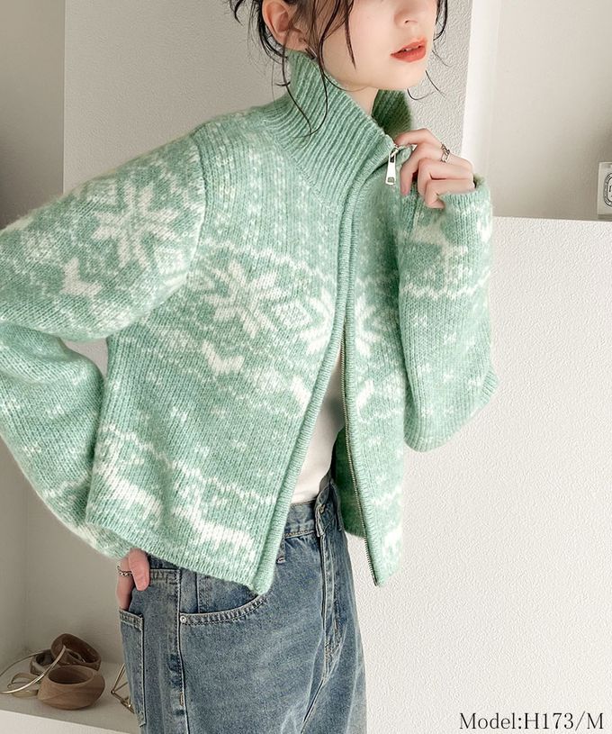 日本 Classical Elf - mily bilet 北歐雪花氛圍短版針織外套-灰x白