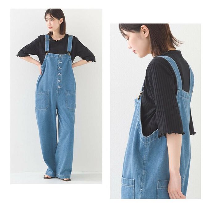 日本 OMNES - 輕盈木耳邊合身羅紋短袖上衣-土耳其藍