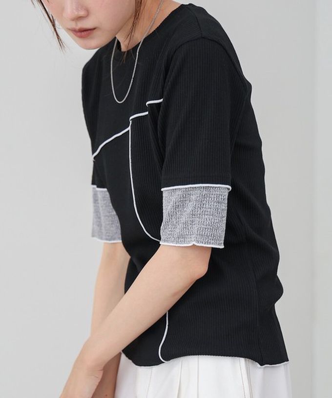 日本 Bab - 柔美線條羅紋異材質短袖上衣-淺黃 (M)