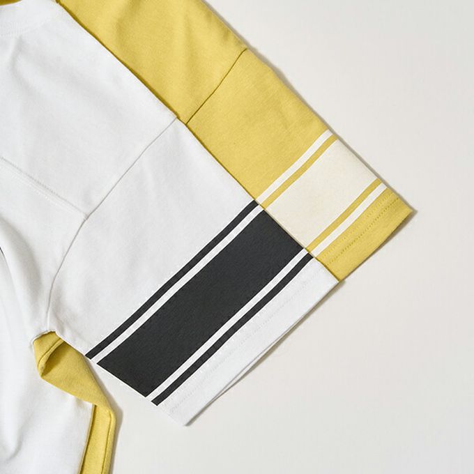 日本 b-ROOM - 正反都OK 落肩線條短袖上衣-黃