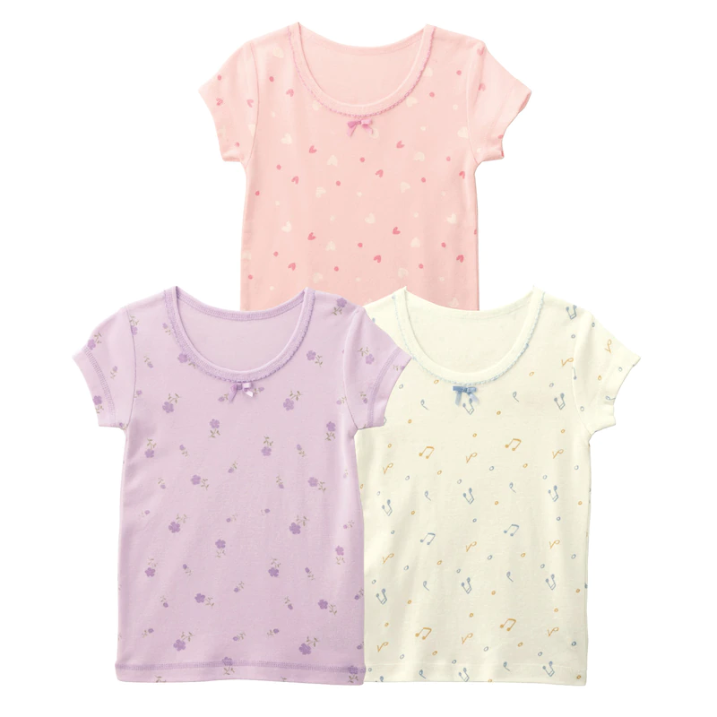 日本千趣會 - 超值內衣三件組 (短袖)-碎花-綠粉米