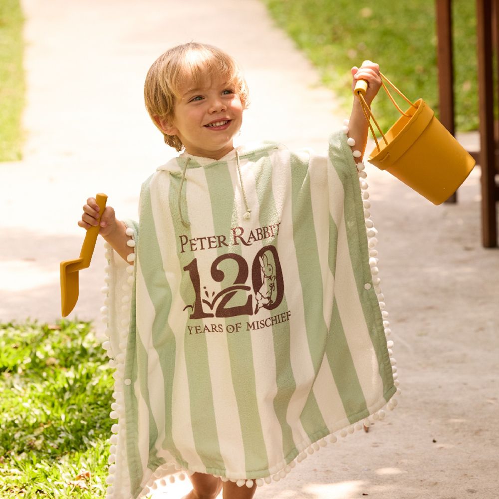 比得兔派對海灘袍抹茶綠M/L(寶寶洗澡浴袍 連帽浴巾 背心浴巾 斗篷浴巾 戲水浴袍)