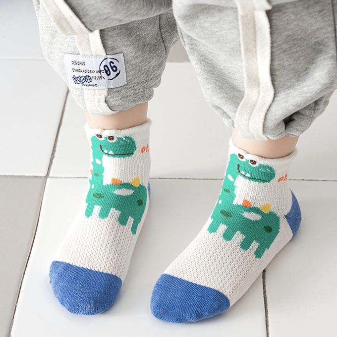 love, charlotte - 卡通恐龍網眼短筒棉襪-5 雙一組