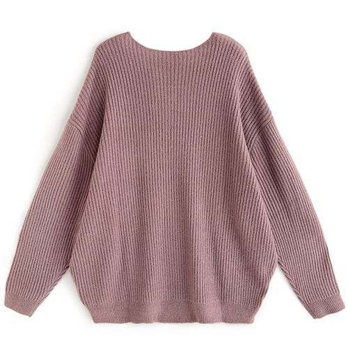 熱銷款 大圓領羅紋修身針織上衣-灰粉 (F)