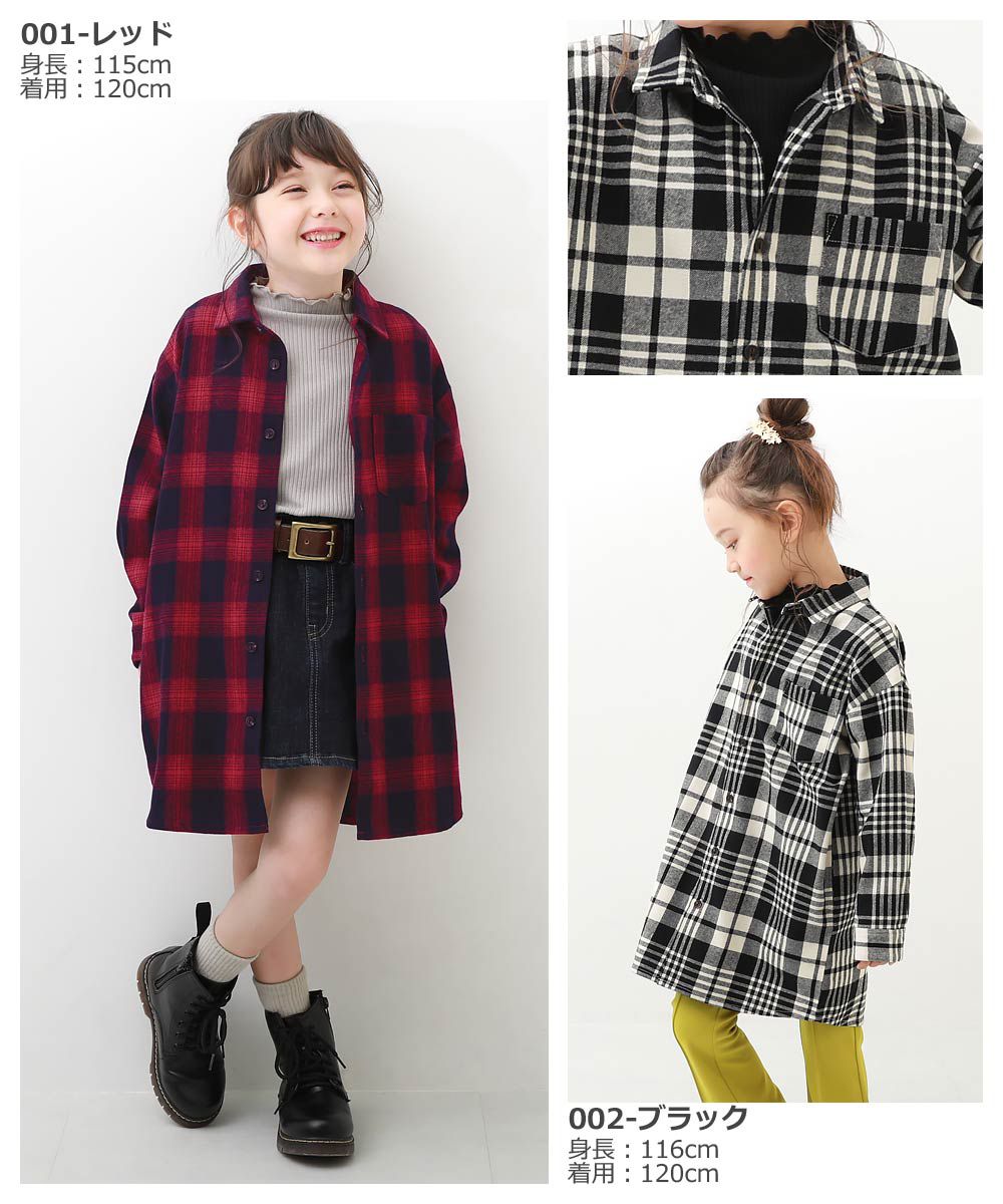 日本 devirock - 磨毛舒適格紋洋裝/長版襯衫-紅x黑