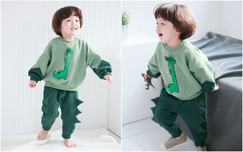 韓國 Coco rabbit - (裏起毛)恐龍背鰭縮口長褲-綠