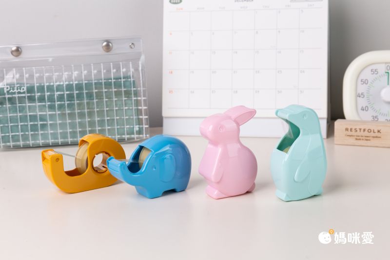 日本文具 NICHIBAN - 日本製 繽紛安全膠帶切割台(含透明膠帶*1個)-企鵝-薄荷綠-膠帶規格(15mm適用)