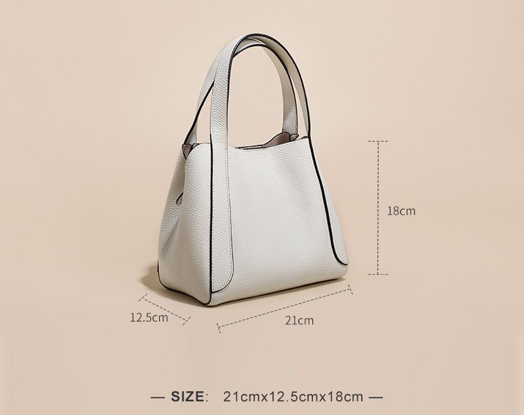 真皮斜跨小水桶包-附斜背帶-米白色 (21x12.5x18cm)