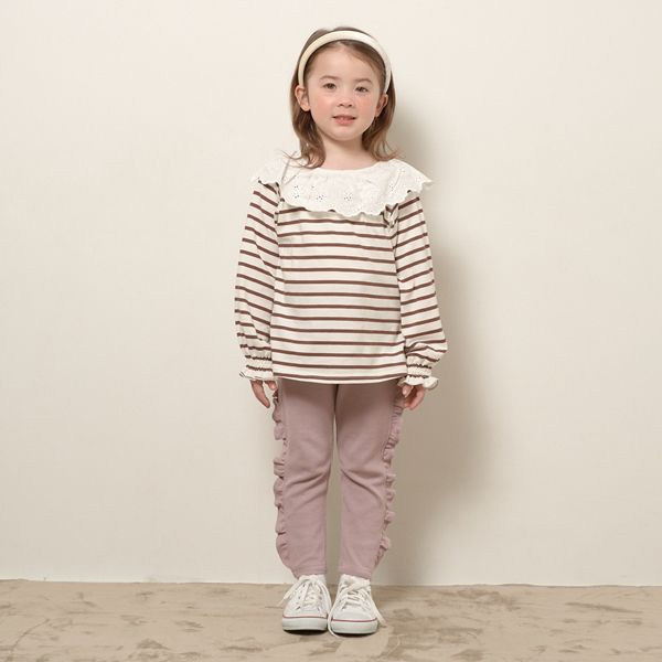 日本 Lycee mine - 大片荷葉蕾絲領束口長袖上衣-薰衣草