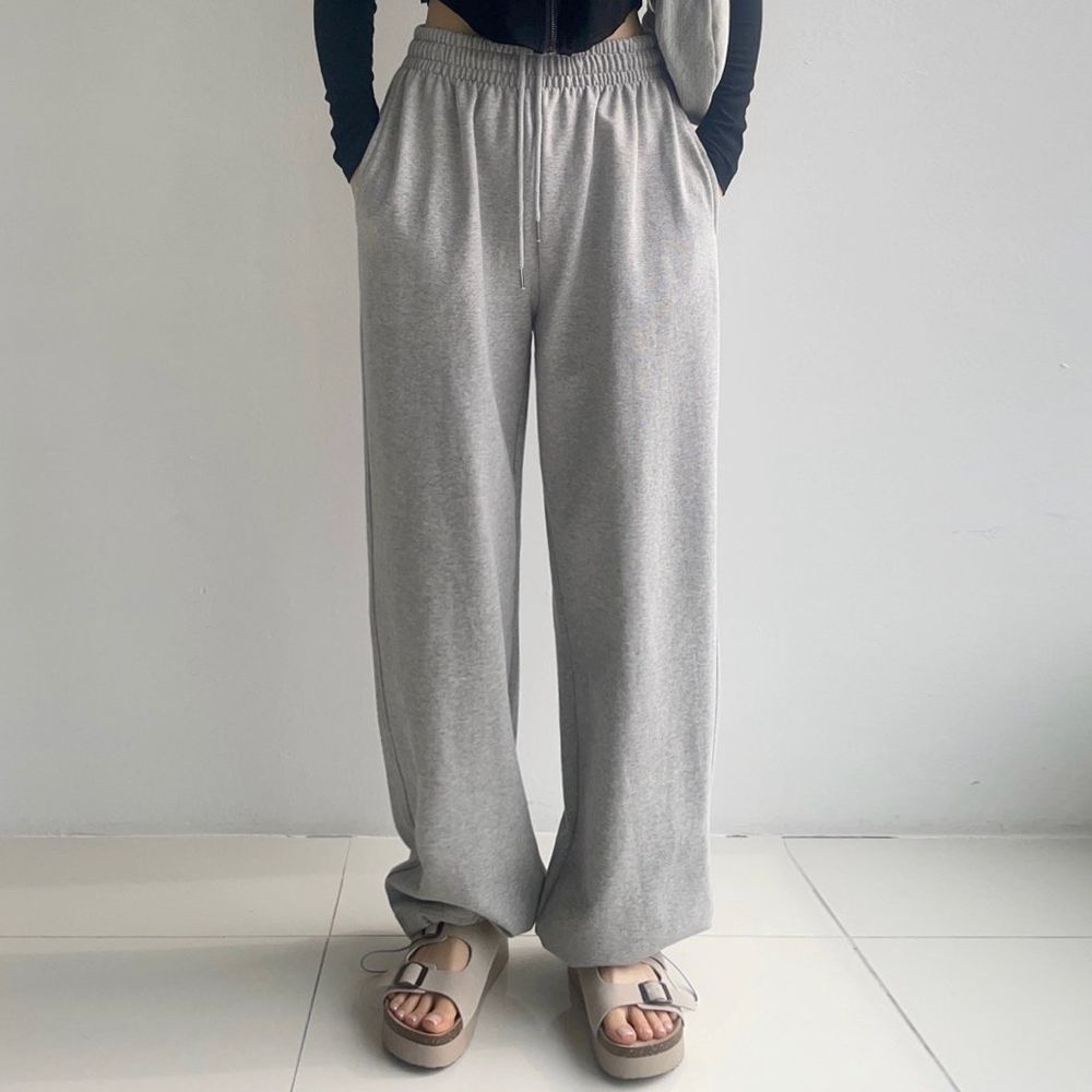 Howluk 鬆緊腰休閒風格縮口/寬褲-淺灰 (FREE)