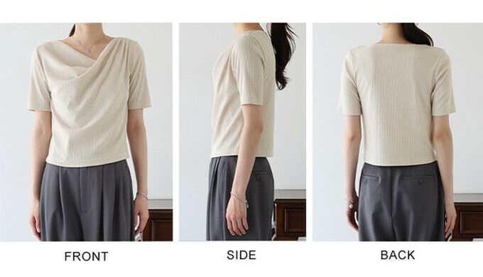 日本 BLUE EAST - 美型羅紋皺摺V領短袖上衣-水藍