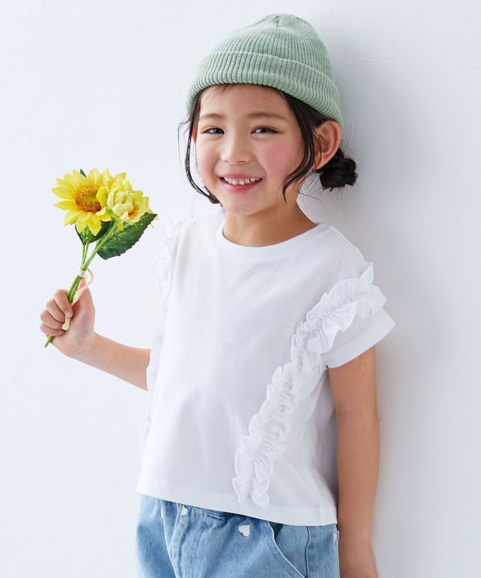 日本 devirock - 可愛女孩短袖上衣-整圈荷葉邊-煙燻粉