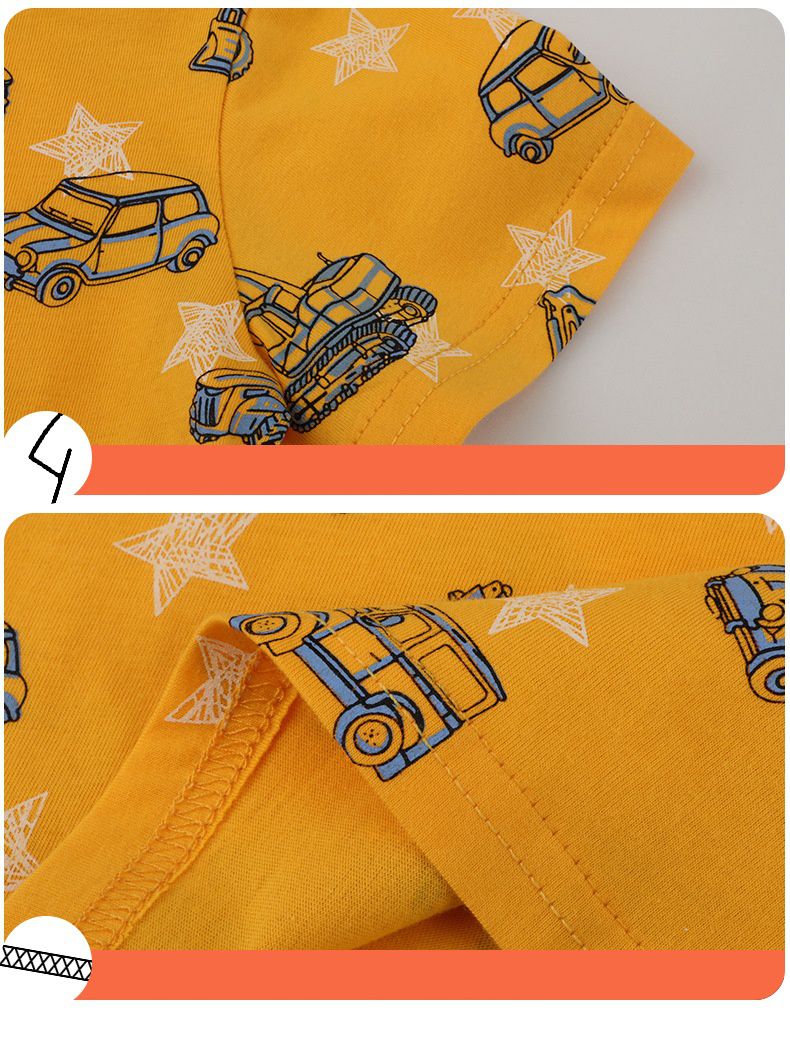 Jumping meters - 棉質圓領短袖上衣-星星工程車-黃色