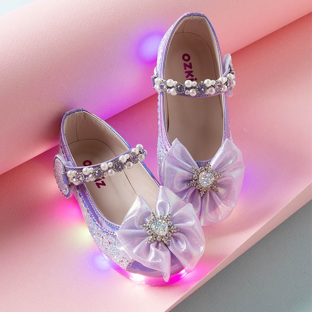(LED)夢幻星鑽蝴蝶結公主鞋-紫