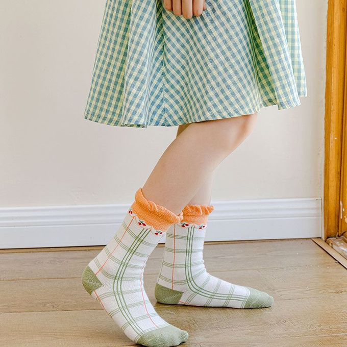 腳ㄚ子 - 兒童棉質中筒襪-翡翠森林