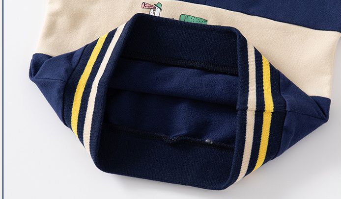 WELLKIDS - 翻領拼色長袖上衣/大學T-鯨魚-深藍+卡其