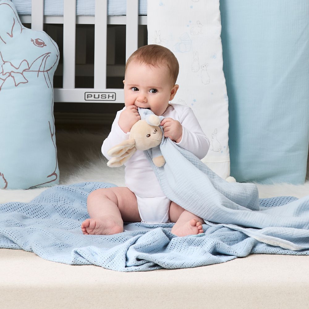 比得兔天絲泡泡紗安撫蓋毯禮盒/被毯禮盒 70x70cm(寶寶新生兒禮 滿月禮 彌月禮 嬰兒禮盒)-水綠色