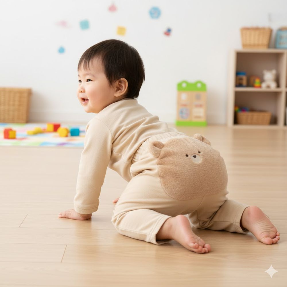 造型屁屁褲-刷毛動物-淺卡其色