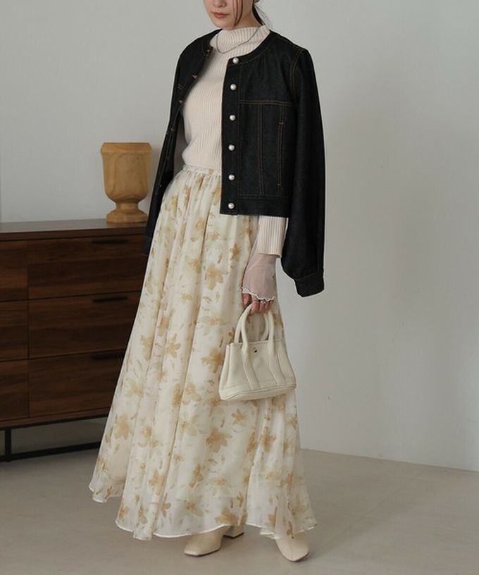 日本 Bab - 溫柔印象花卉雪紡長裙-淺灰