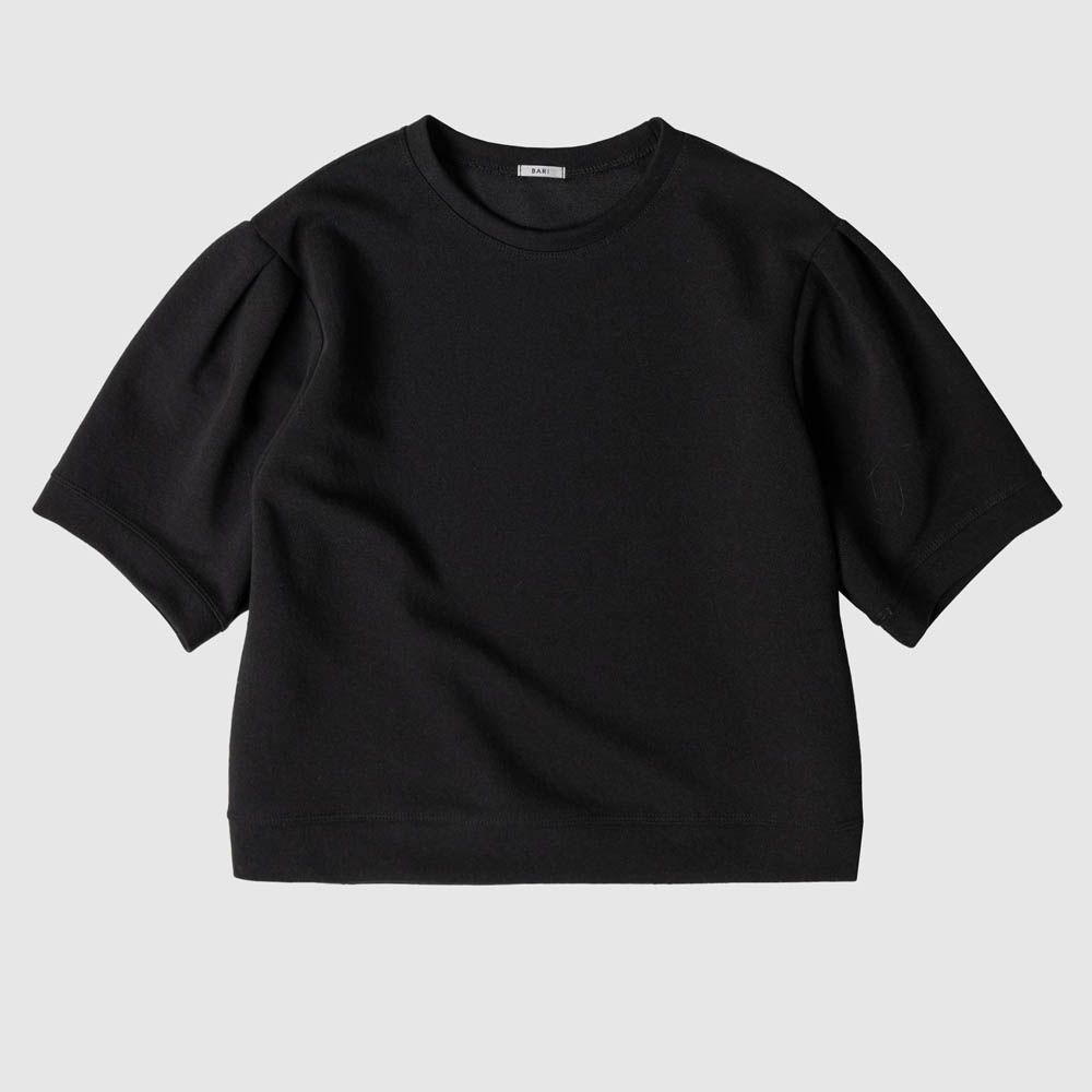 皺褶修飾五分袖上衣-黑 (FREE)