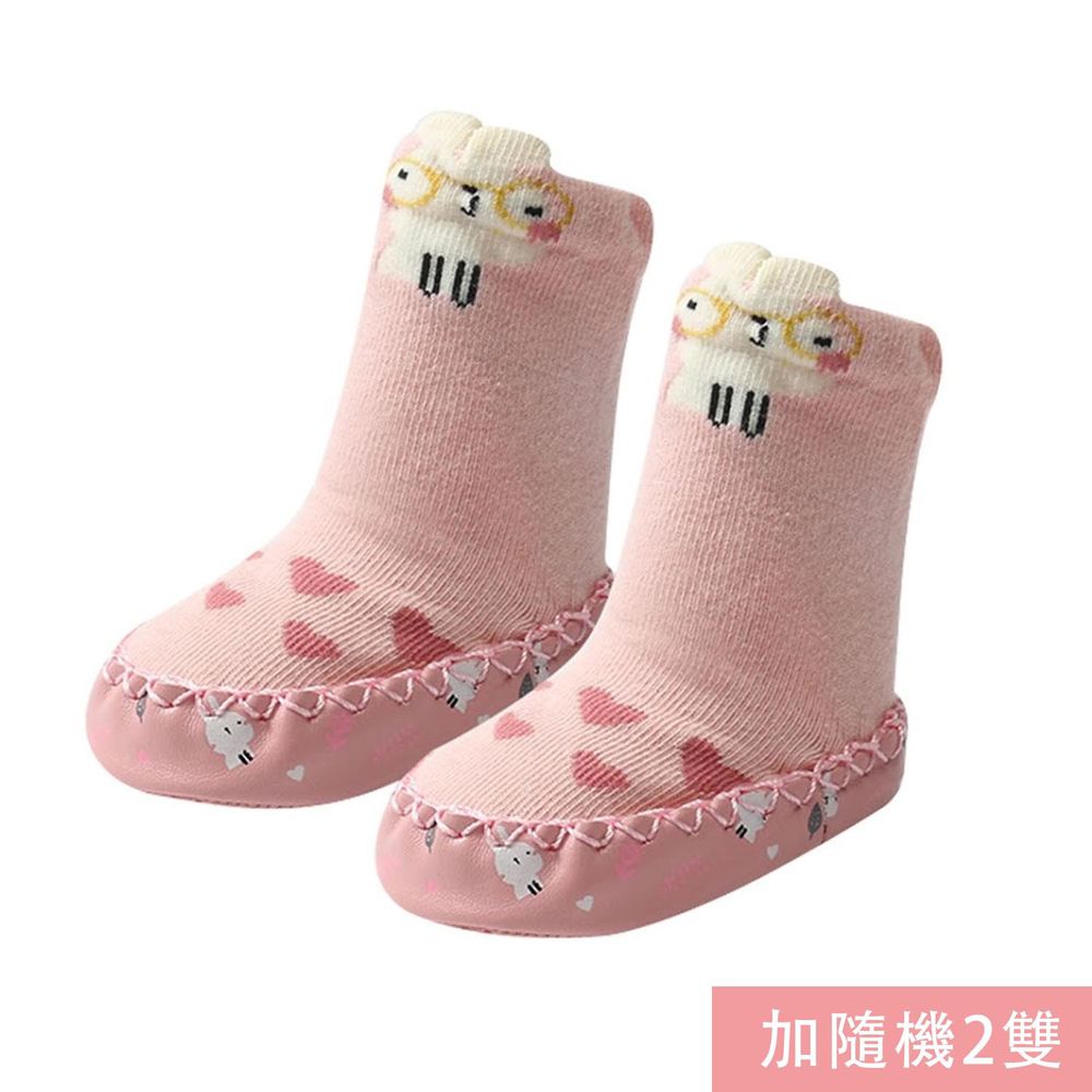 JoyNa - 3雙入-寶寶襪 印花包邊點膠 室內學步鞋-粉色兔子+隨機2雙