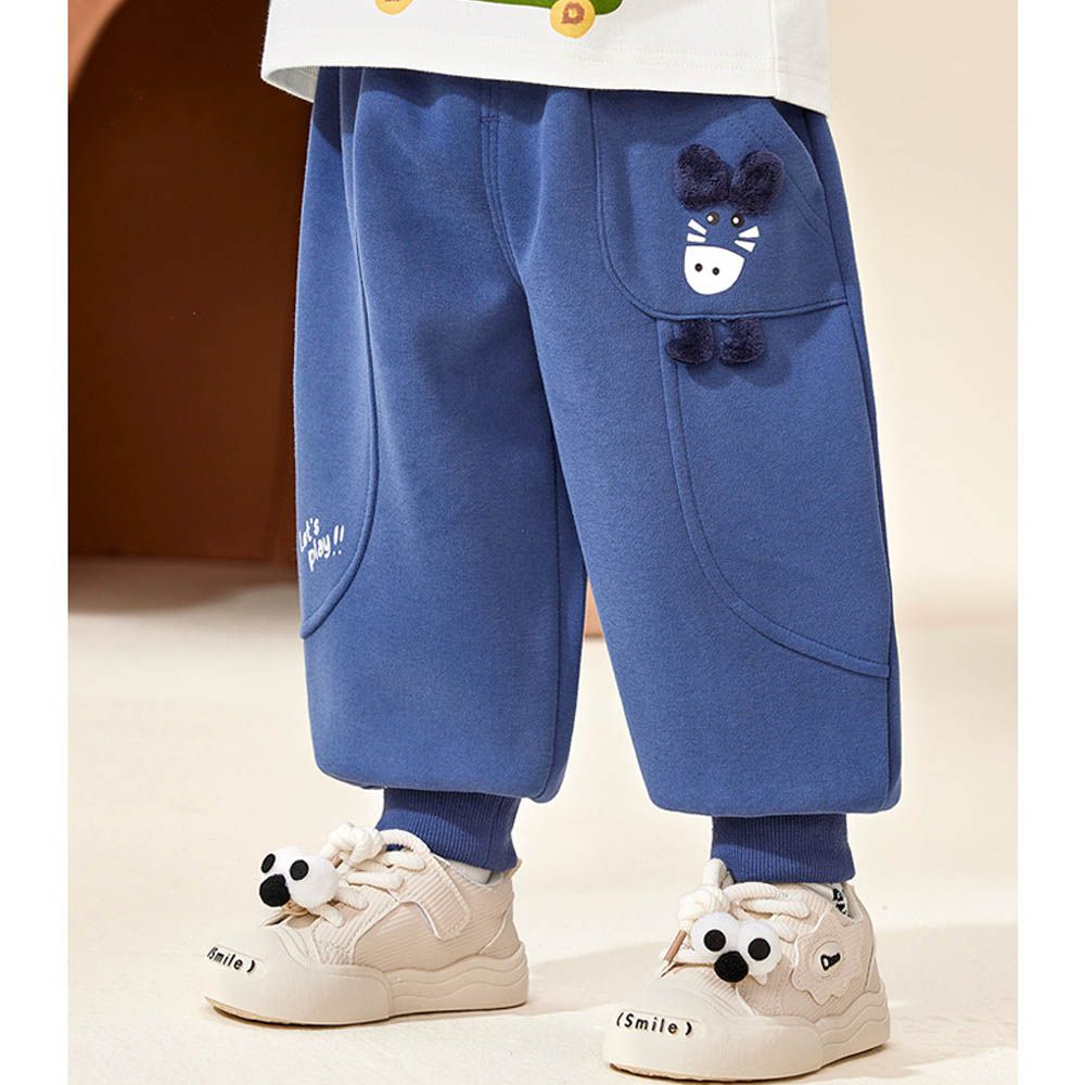 腰鬆緊運動休閒長褲-立體動物造型-藍色