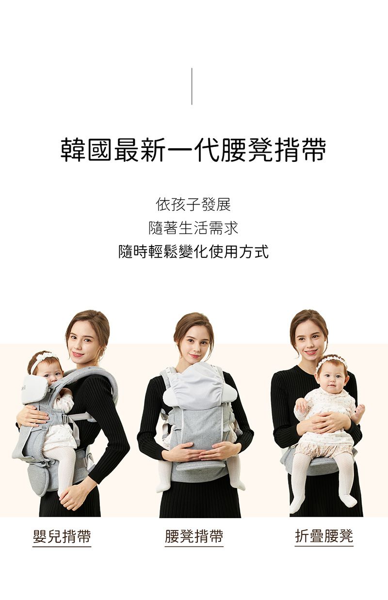 韓國 Bebefit - S7 旗艦款 智能嬰兒揹帶-淺雲灰