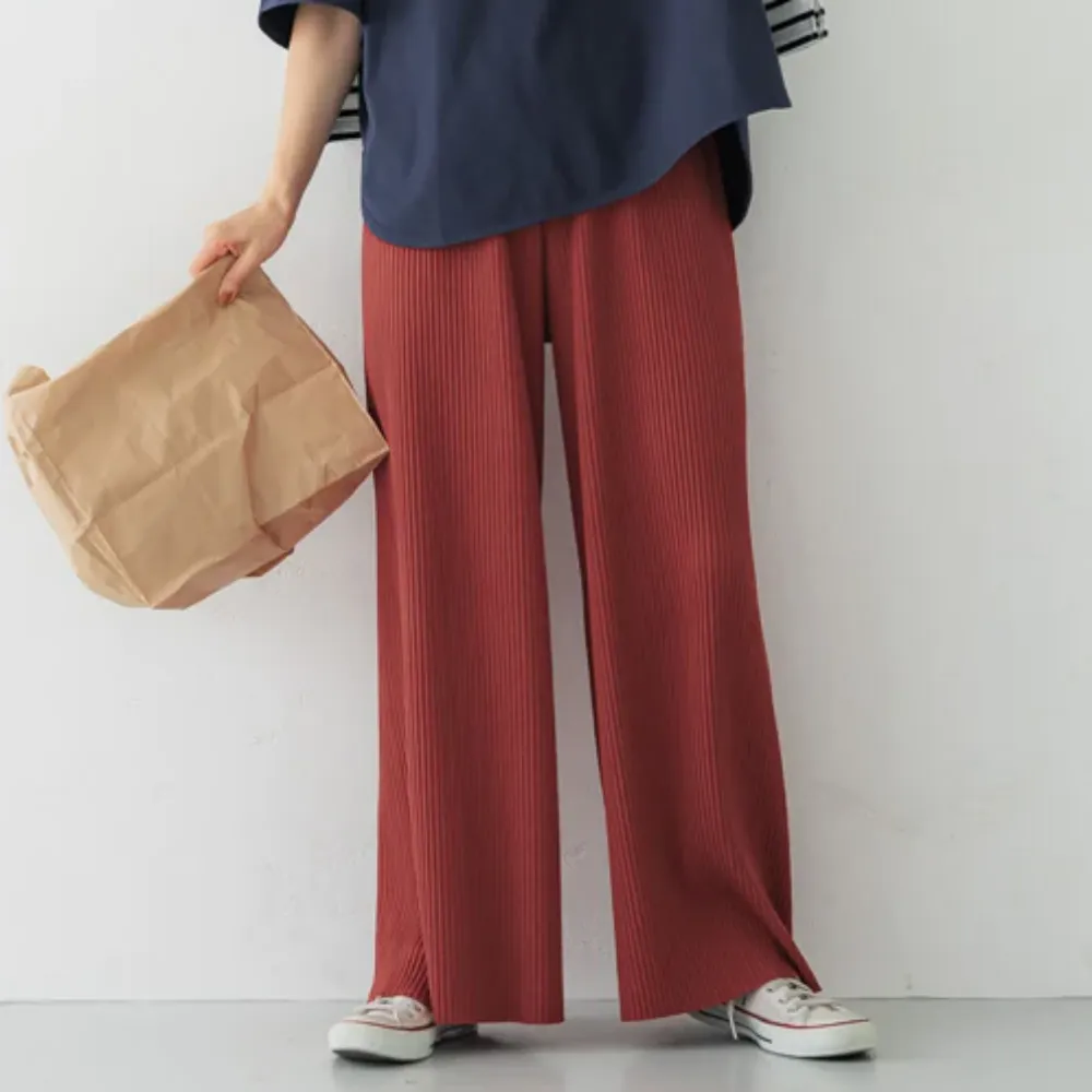 日本 COCA - [可剪裁] 速乾垂墜彈性風琴寬褲-復古紅