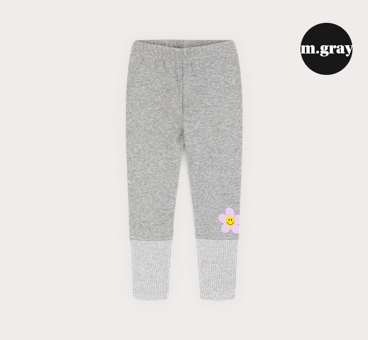韓國 HEJMINI - (內刷毛)微笑花朵異材質拼接內搭褲-灰