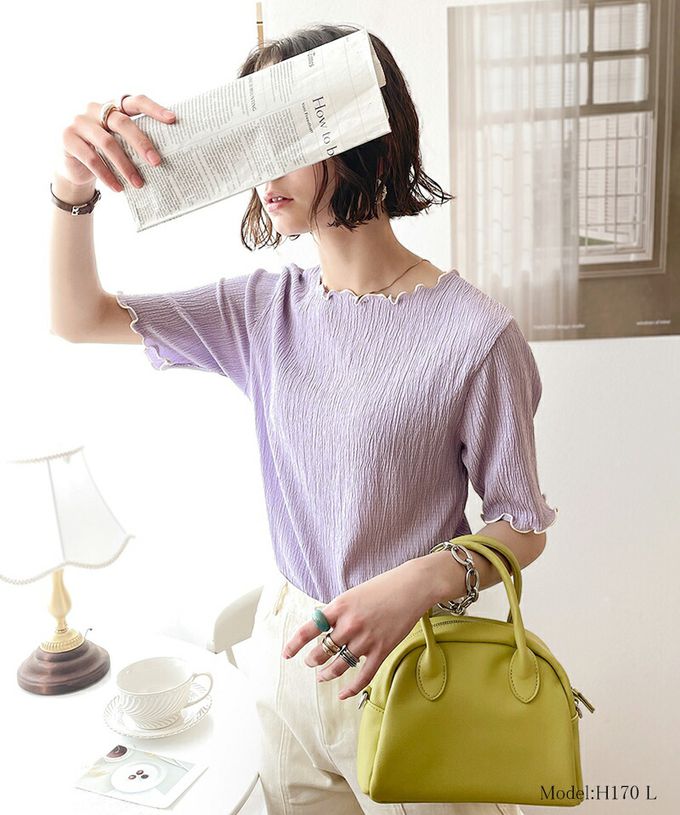 日本 Classical Elf - 氣質紋理木耳邊短袖上衣-灰藍