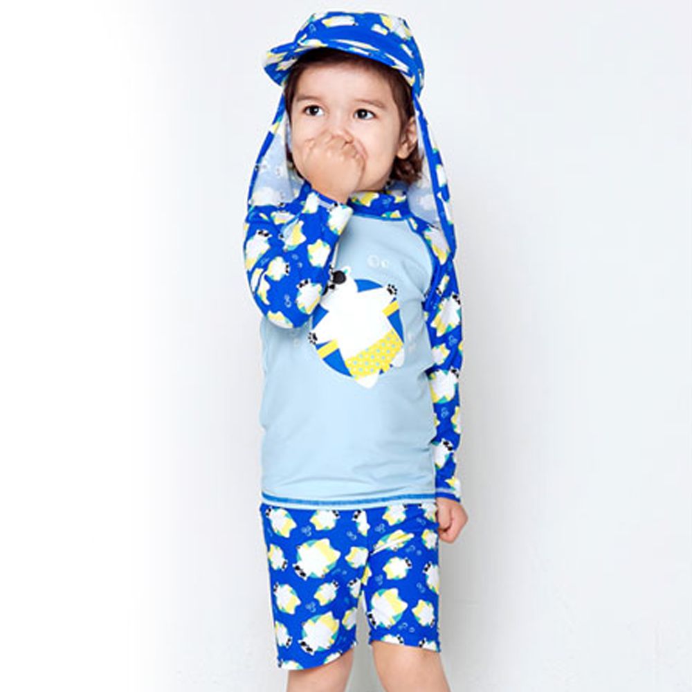韓國 Vaenaitbaby - (兩件式)童趣防曬泳衣套裝-日光浴北極熊-藍